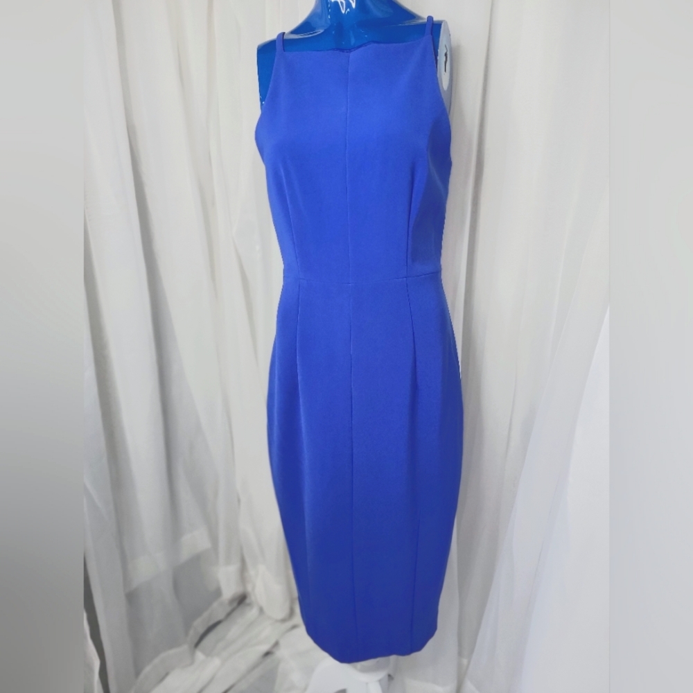 Royal blue high neck midi dress